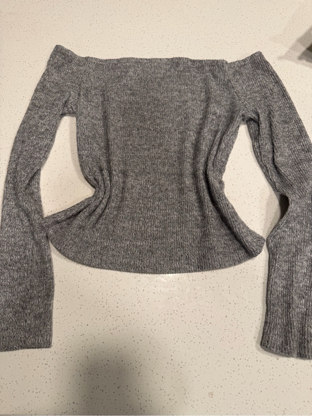 Off-Shoulder Gray Women's Sweater - Casual Knit Top